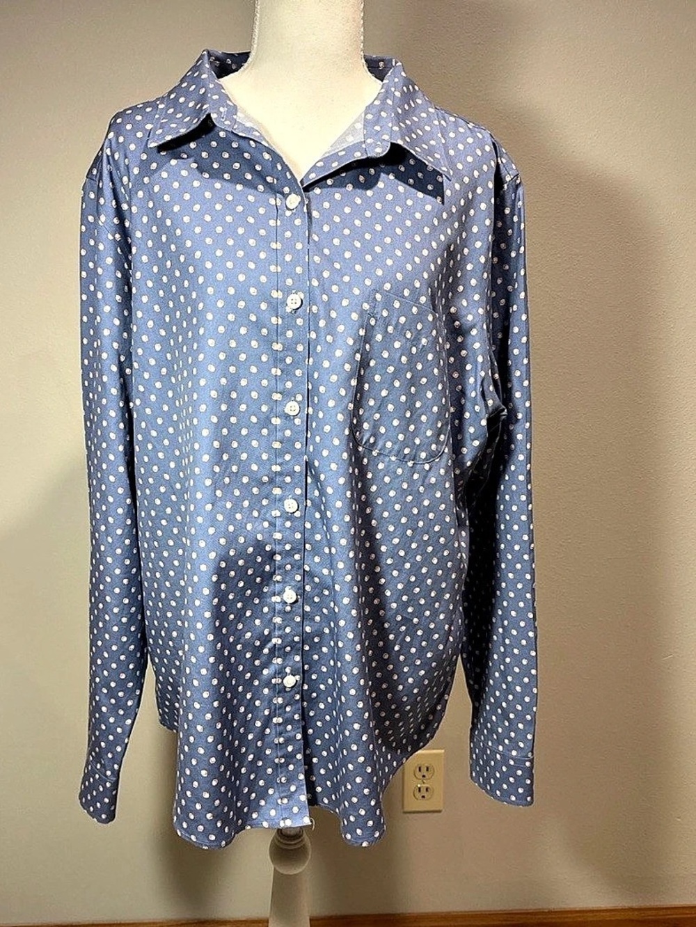 L.L.Bean Women's Wrinkle-Free Pinpoint Oxford Shirt, Long-Sleeve Print Pinpoint